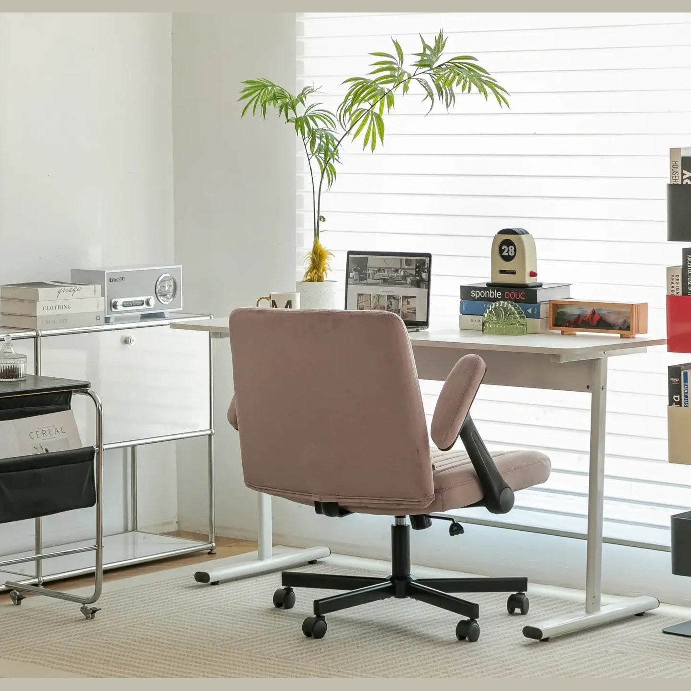 Dark Pink Velvet Criss Cross Armchair With Wheels For Home Office by Platinum-Level Office Chairs