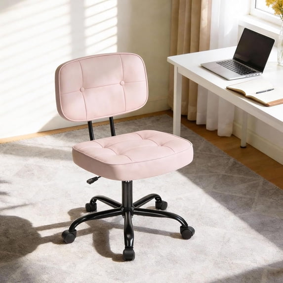 Pink Armless PU Leather Adjustable Rolling Desk Chair - Platinum-Level Office Chairs
