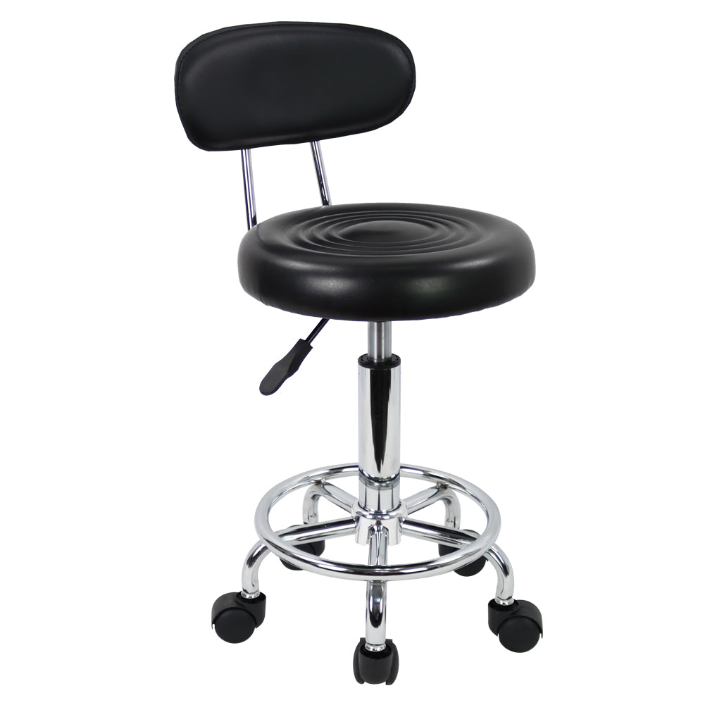 Adjustable PU Leather Rolling Stool With Low Back And Footrest
