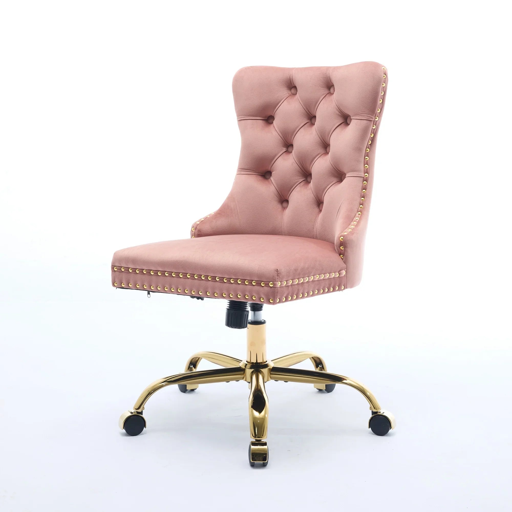 Velvet Tufted Pink Office Chair With Golden Base, Adjustable Swivel by Platinum-Level Office Chairs