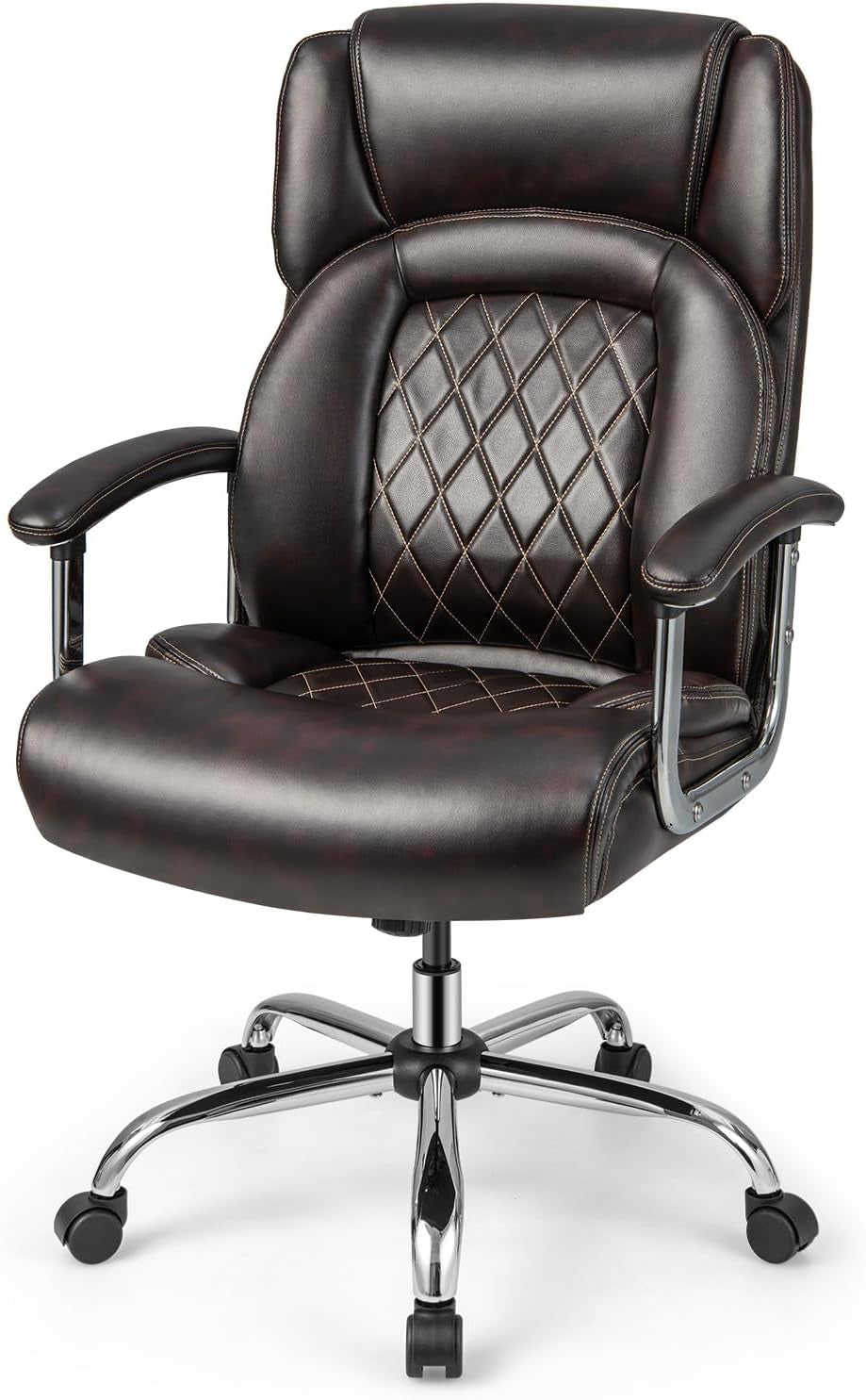 POWERSTONE Big and Tall Office Chair - 500LBS High Back Executive Desk Chair Adjustable Leather Computer Chair Home Office Extra Wide Swivel Task Chair for Heavy People Adults Brown