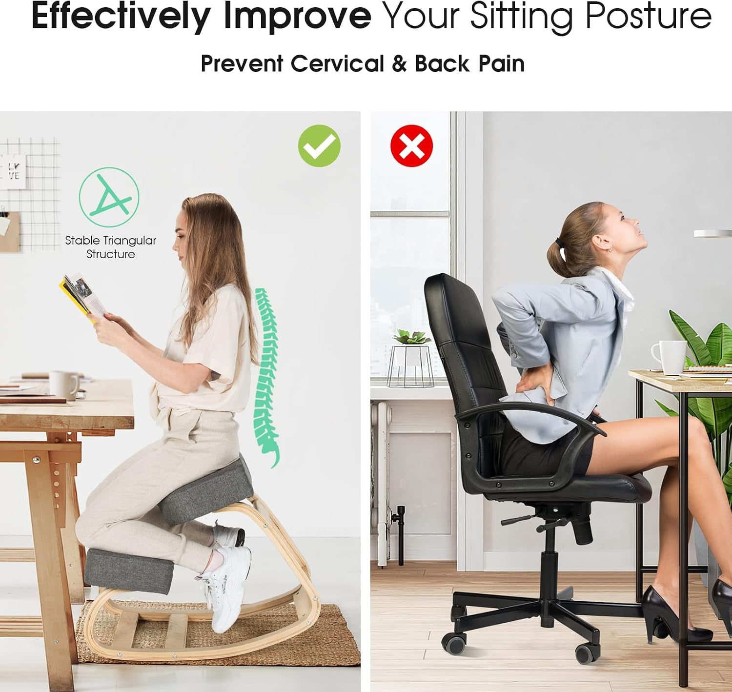 Giantex Kneeling Chair, Wood Posture Chair, Max Load 330 Lbs, Rocking Knee Chair with Soft Cushion, Natural Relief for Back, Shoulder or Neck Pain, Ergonomic Kneeling Chair for Office Home