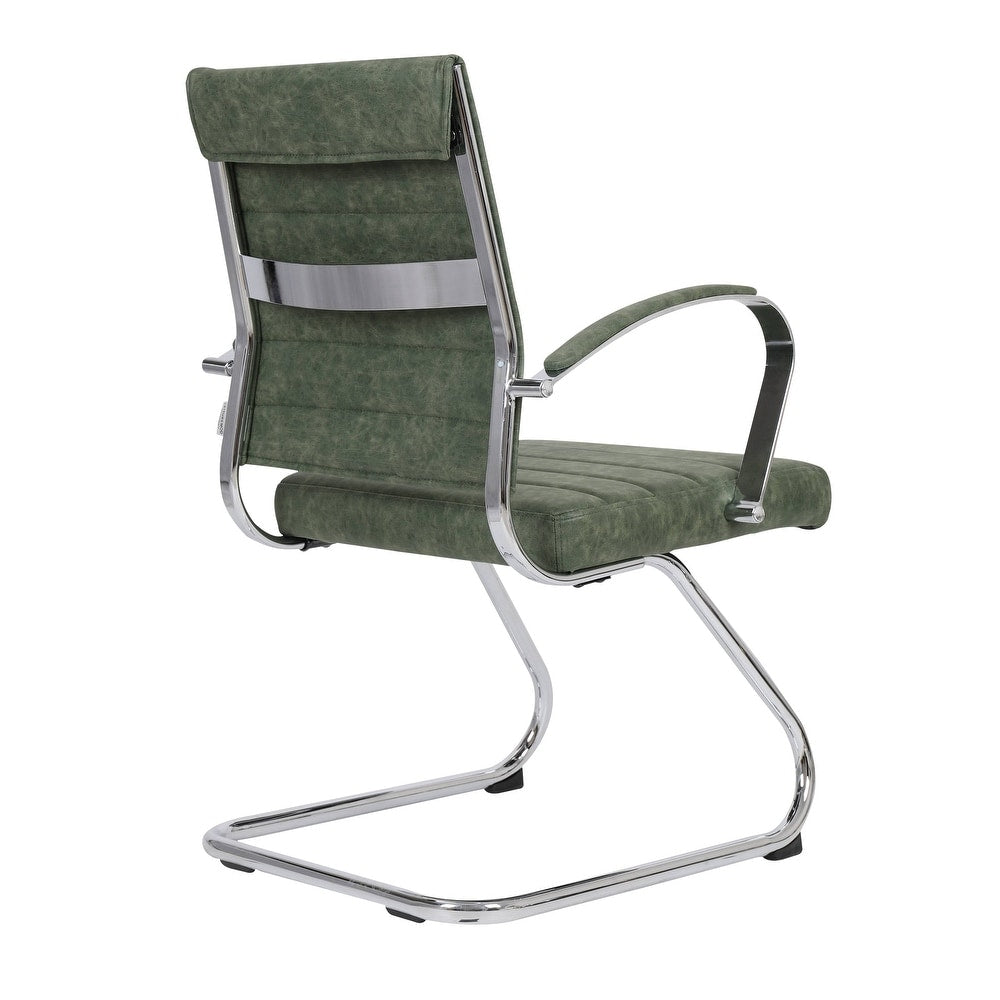 24 PCS Benmar Leather Upholstered Computer Office Chair with Sled Base, Padded Armrests for Home or Office - Green