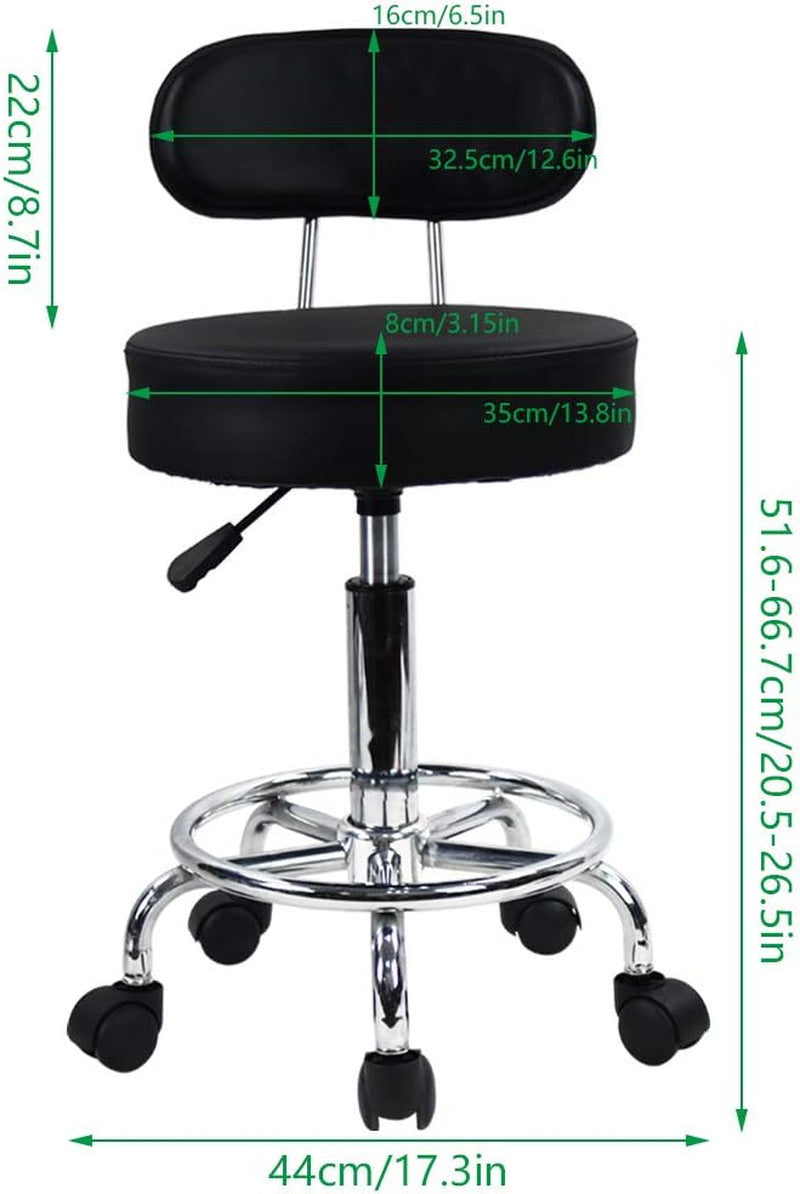 KKTONER PU Leather Rolling Stool Mid-Back with Footrest Height Adjustable Office Computer Home Drafting Swivel Task Chair with Wheels (Black)