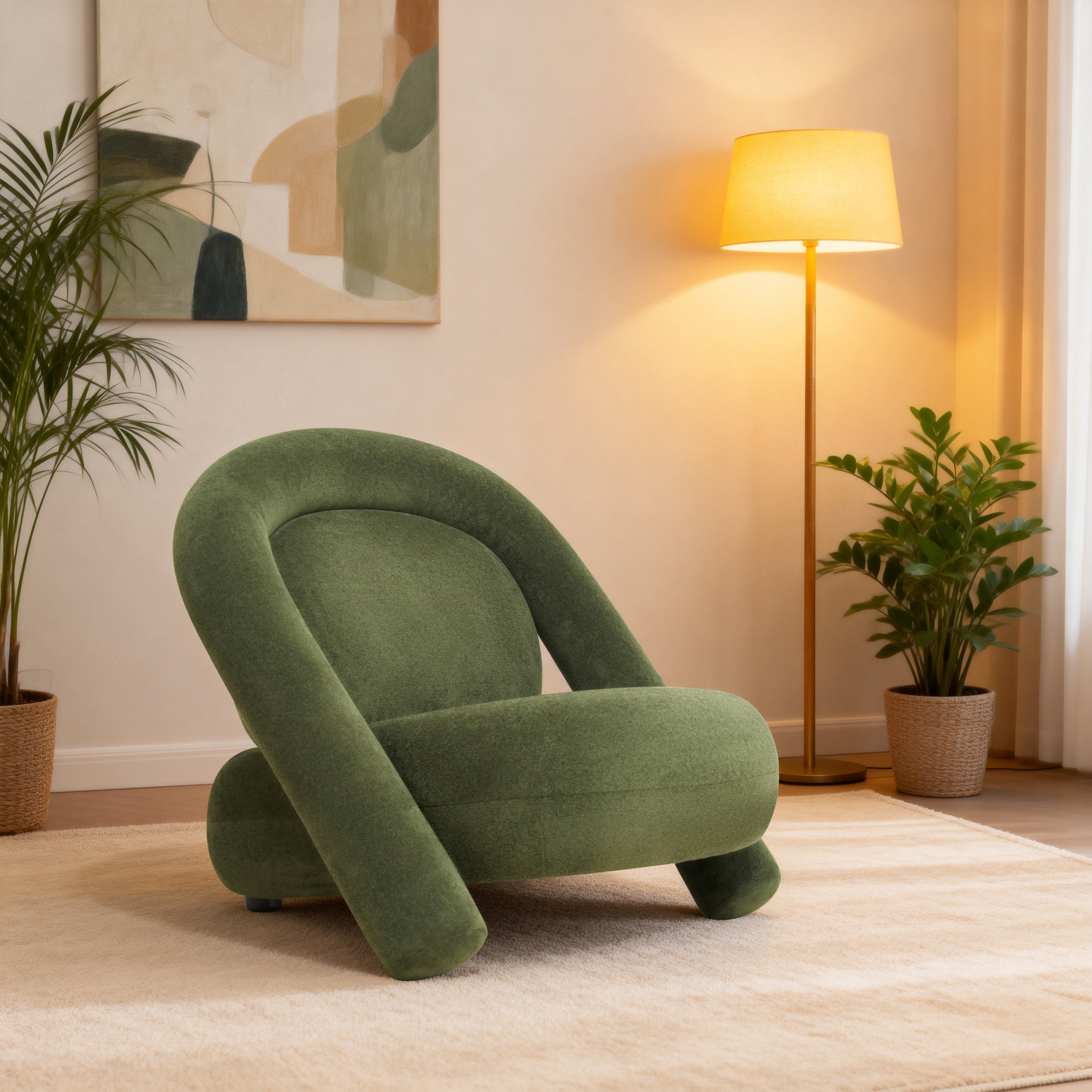 Luxurious Velvet Lounge Chair In Dark Green With Plush Comfort
