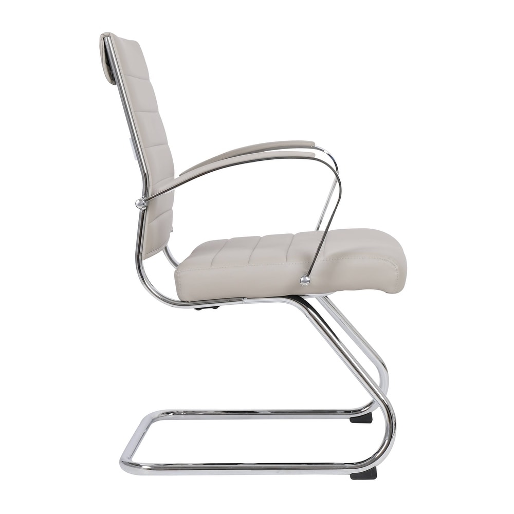 24 PCS Benmar Leather Upholstered Computer Office Chair with Sled Base, Padded Armrests for Home or Office - Tan