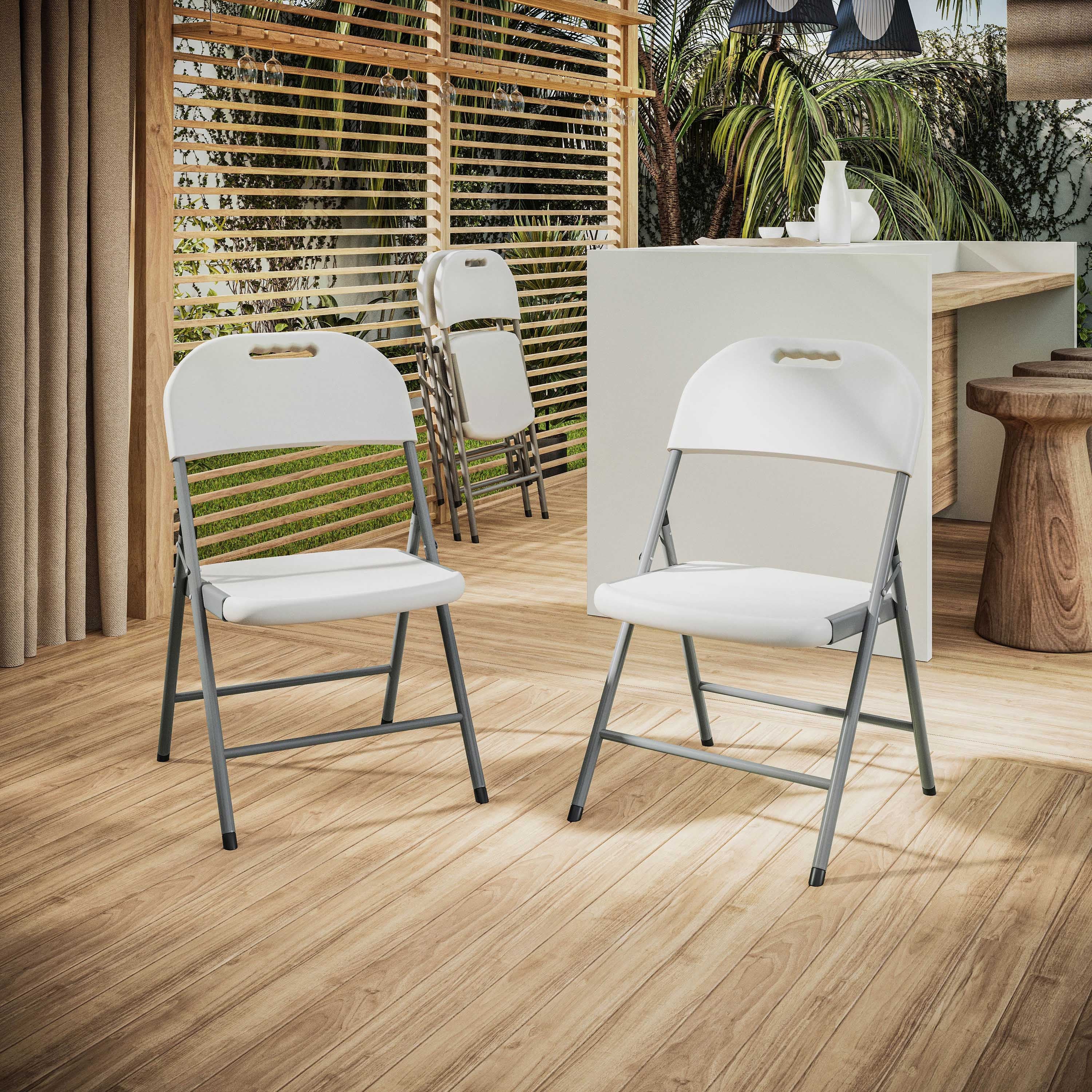 Granite White Folding Chairs Set Of 4 Durable Stackable Indoor - Platinum-Level Office Chairs