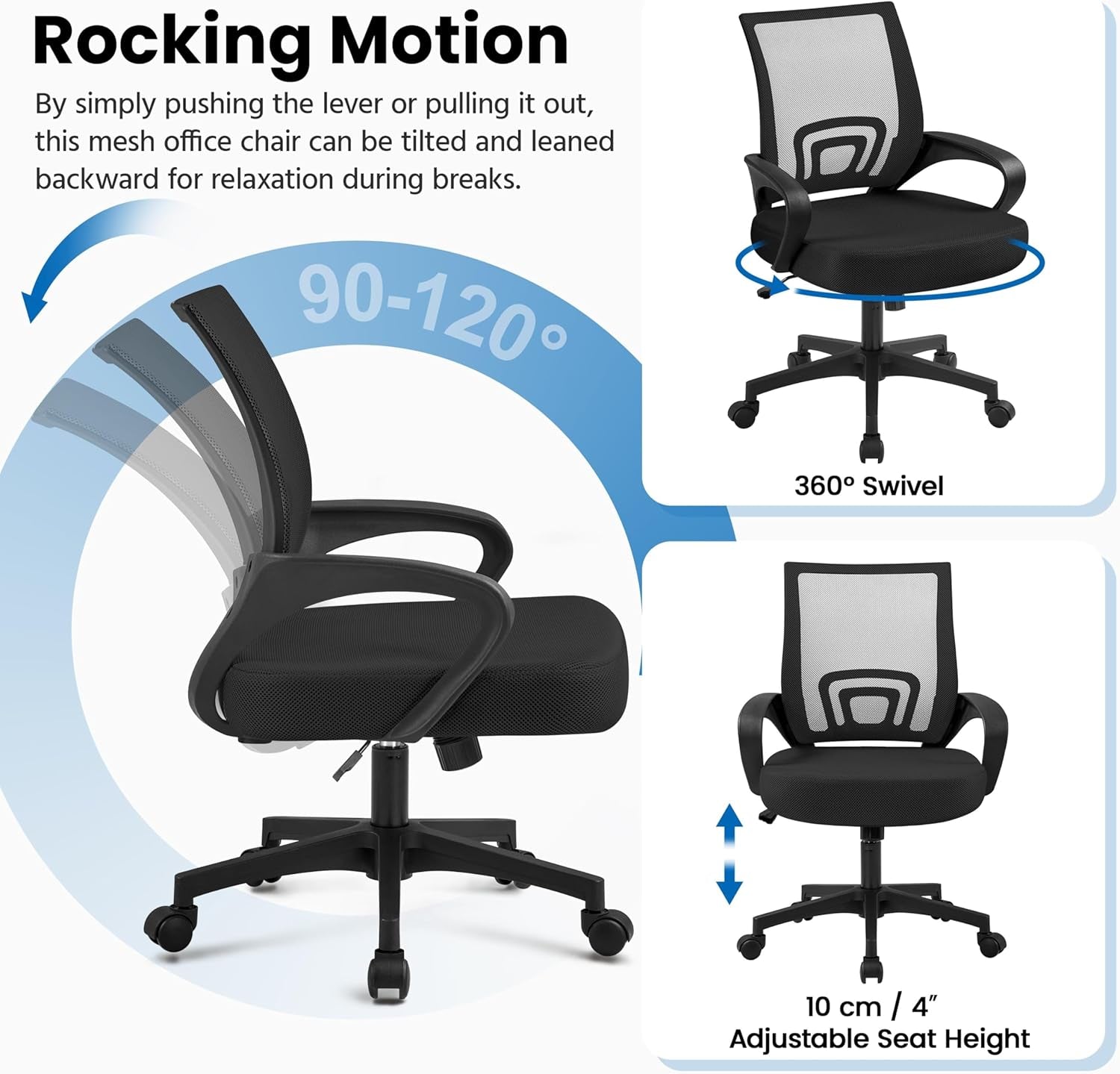 Yaheetech Mid Back Mesh Computer Office Desk Chair Adjustable Swivel, Black | Breathable Mesh Back and Foam Padded Seat for Comfortable Work at Home or Office; Steel Frame Holds 300 Lb, Easy Assembly.