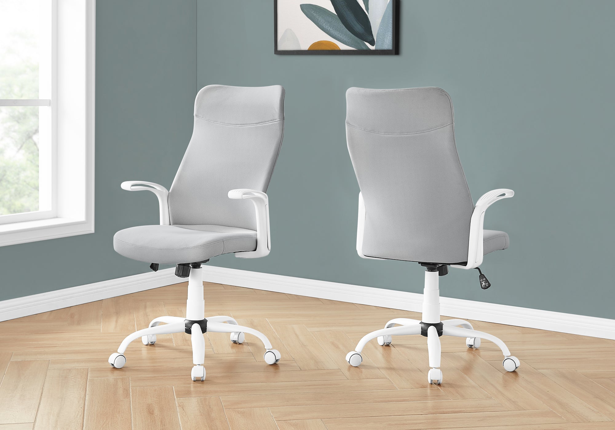 White Base Grey Mesh Executive Chair, Sliding Adjustable Headrest