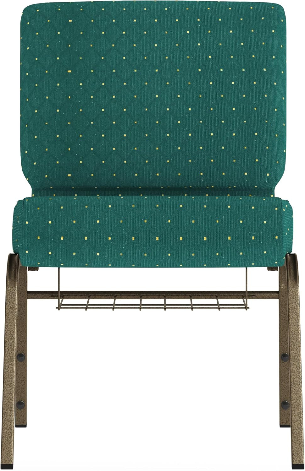 Flash Furniture 4 Pack HERCULES Series 21''W Church Chair in Hunter Green Dot Patterned Fabric with Book Rack - Gold Vein Frame