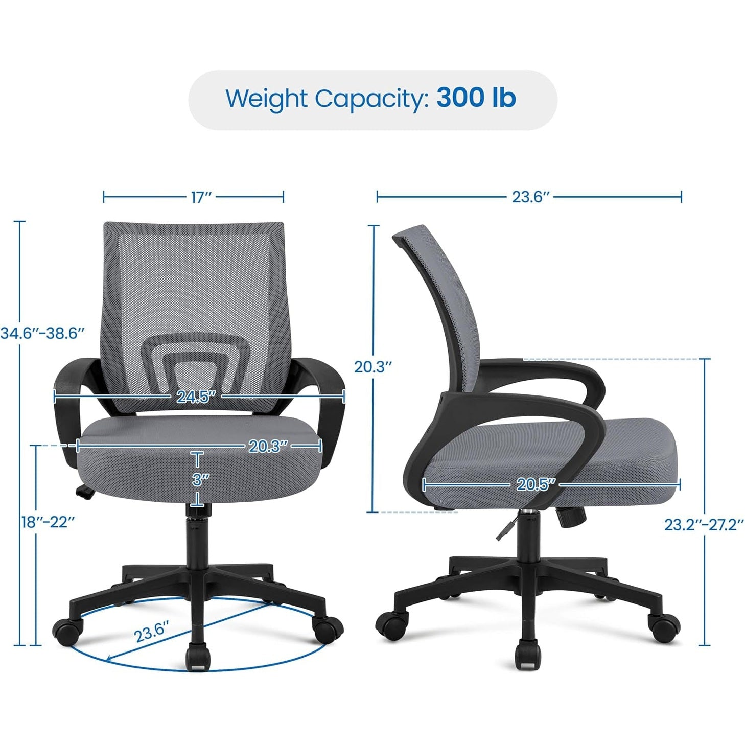 Yaheetech Mid Back Mesh Computer Office Desk Chair Adjustable Swivel, Dark Grey