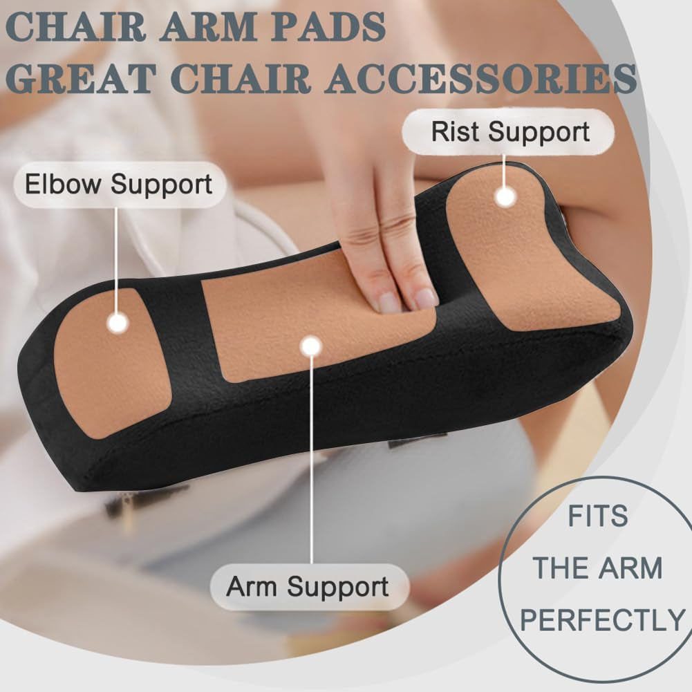 2 Pack Office Chair Armrest Pads Covers,Arm Rest Pad with Memory Foam Elbow Pillow for Forearm Pressure Relief, Arm Rest Covers for Office Chairs, Wheelchair, Comfy Gaming Chair (Black)