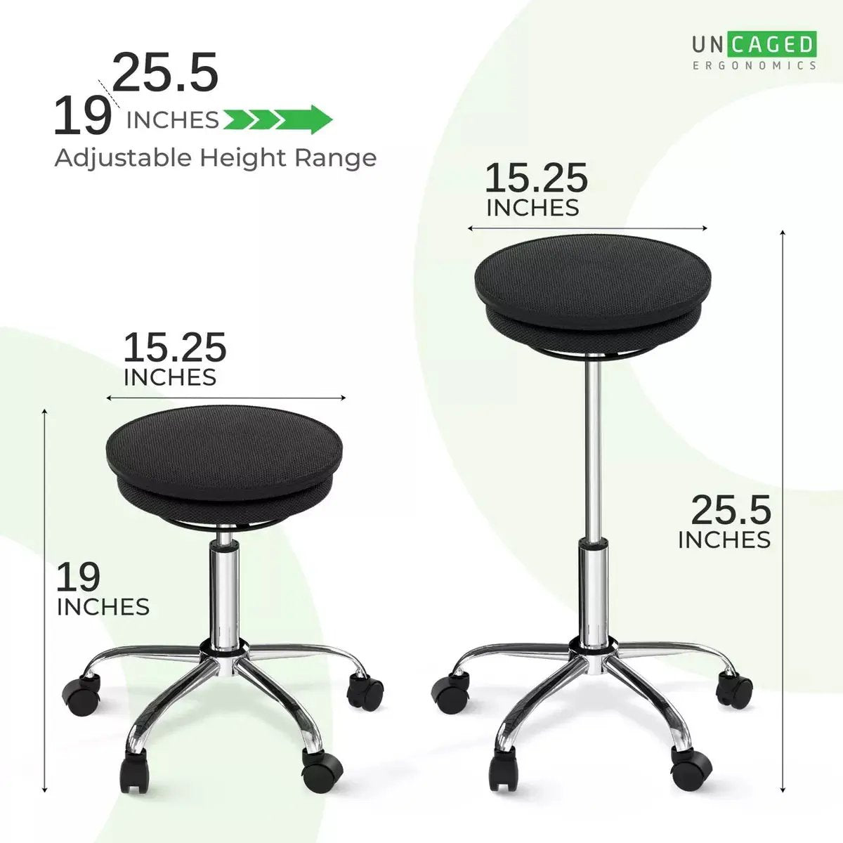 Wobble Stool Air Adjustable Office Chair Black - Uncaged Ergonomics: Rolling Balance, Core Engagement, Polyester Upholstery, Steel Frame