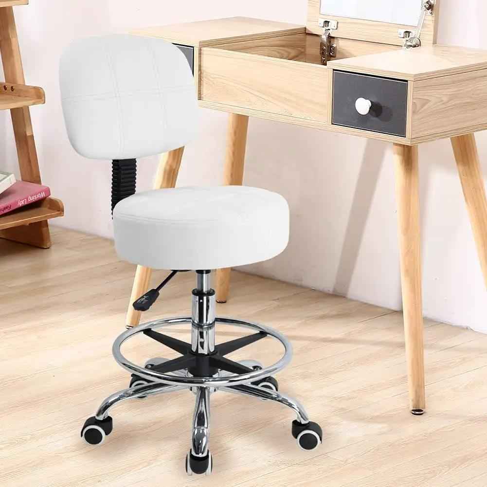 KKTONER Swivel Rolling Stool with Back & Adjustable Footrest
