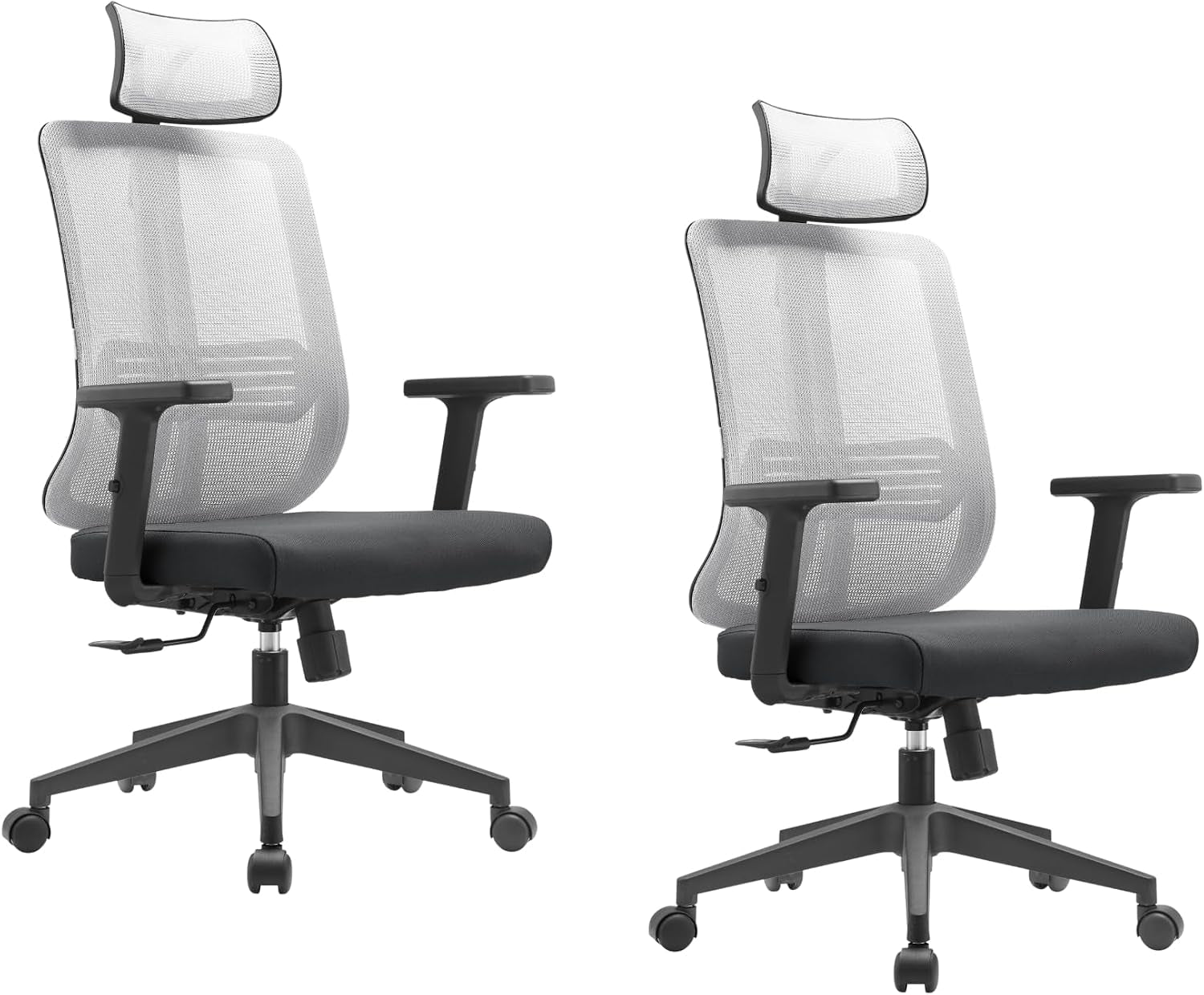 Leisuremod Office Chair, Adjustable Height Arm & Headrest, Upholstered Black Cotton Fabric Foam Filled Seat with White Mesh High Back, Modern Ergonomic Chair, 360 Degree Swivel & Tilt, Nift Series
