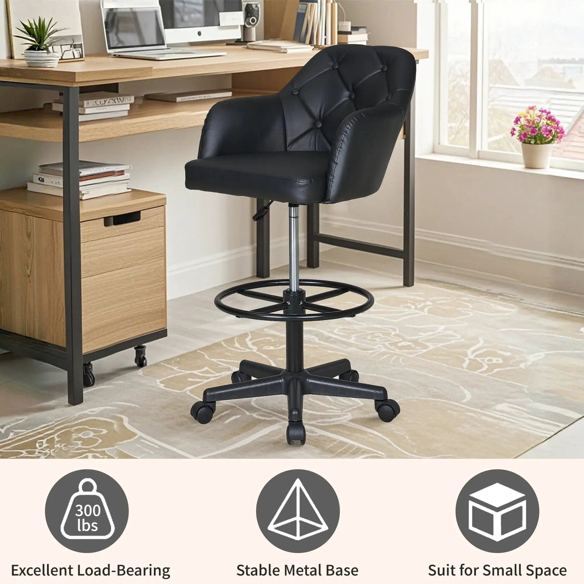 Drafting Chair Swivel Wingback Adjustable Height Office Comfort