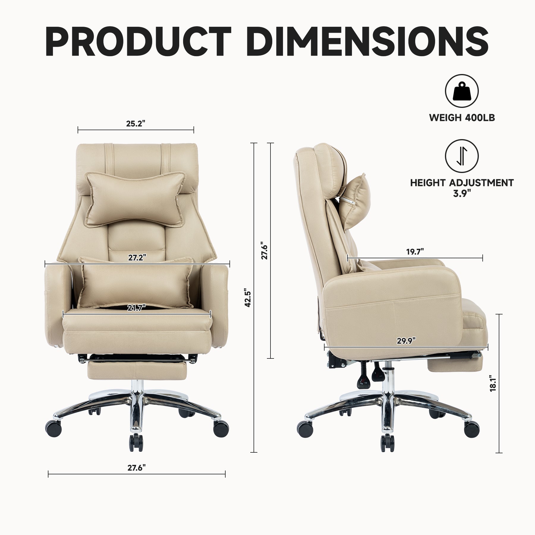 Beige tech leather office chair – view 3