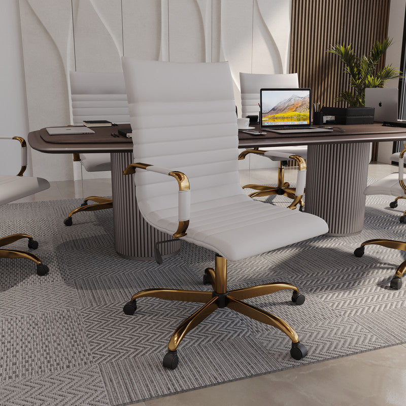 17 PCS Harris Modern High-Back Leather Upholstered Office Chair with Tilt & Swivel for Home Office - White