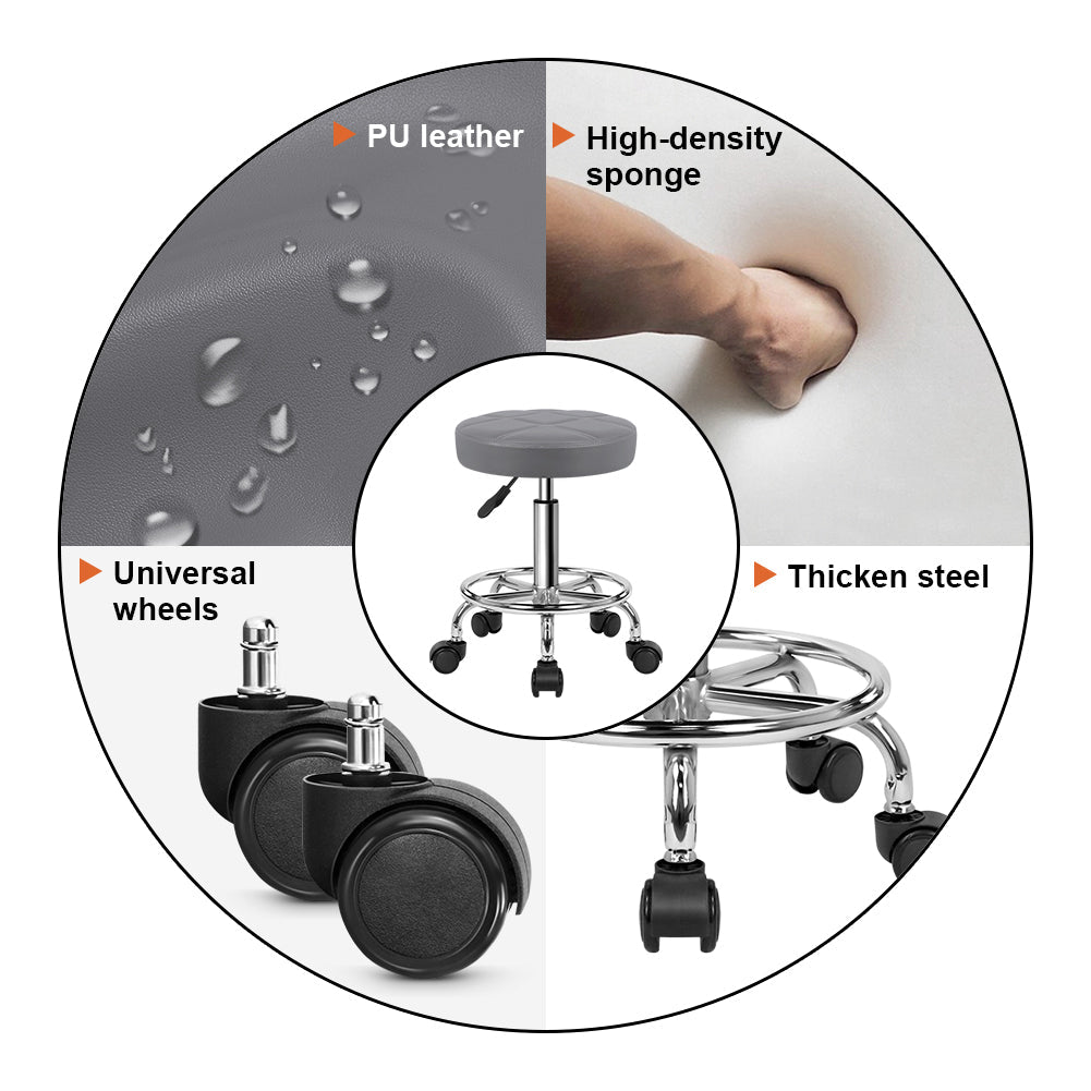 Adjustable PU Leather Rolling Bar Stool With Swivel Wheels Casters