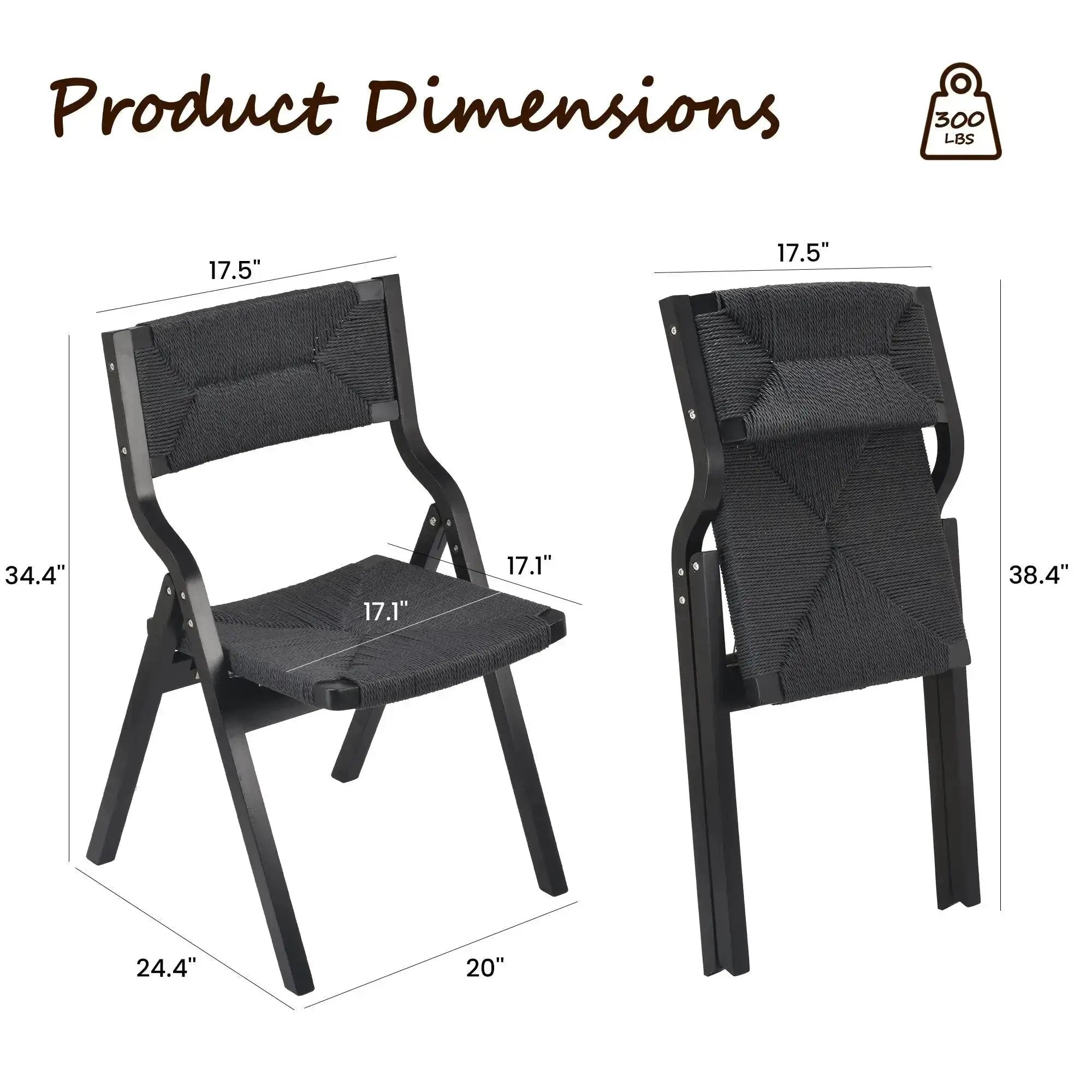 Black Woven Folding Dining Chairs - Space-Saving Set of 2 - Platinum-Level Office Chairs