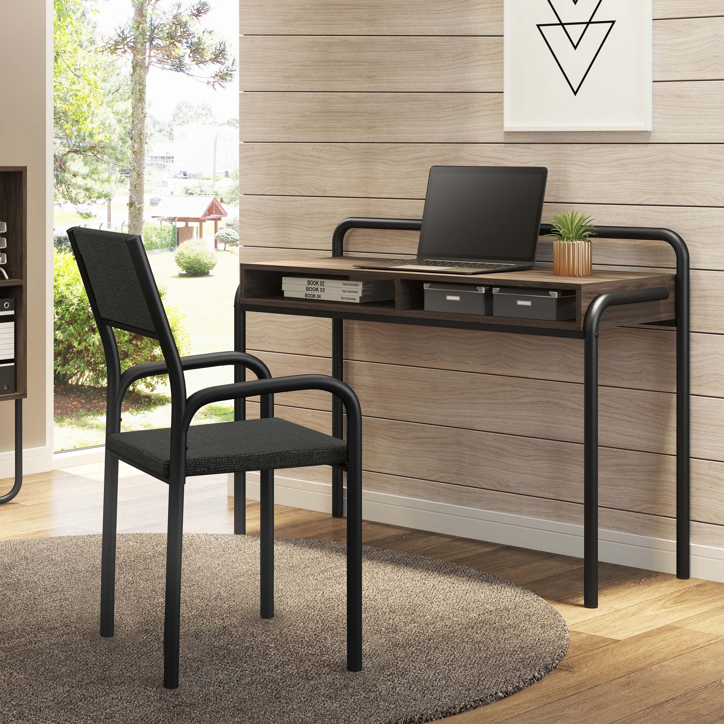 Steel Frame Office Visitor Chair with Fabric Seat, Black - Platinum-Level Office Chairs