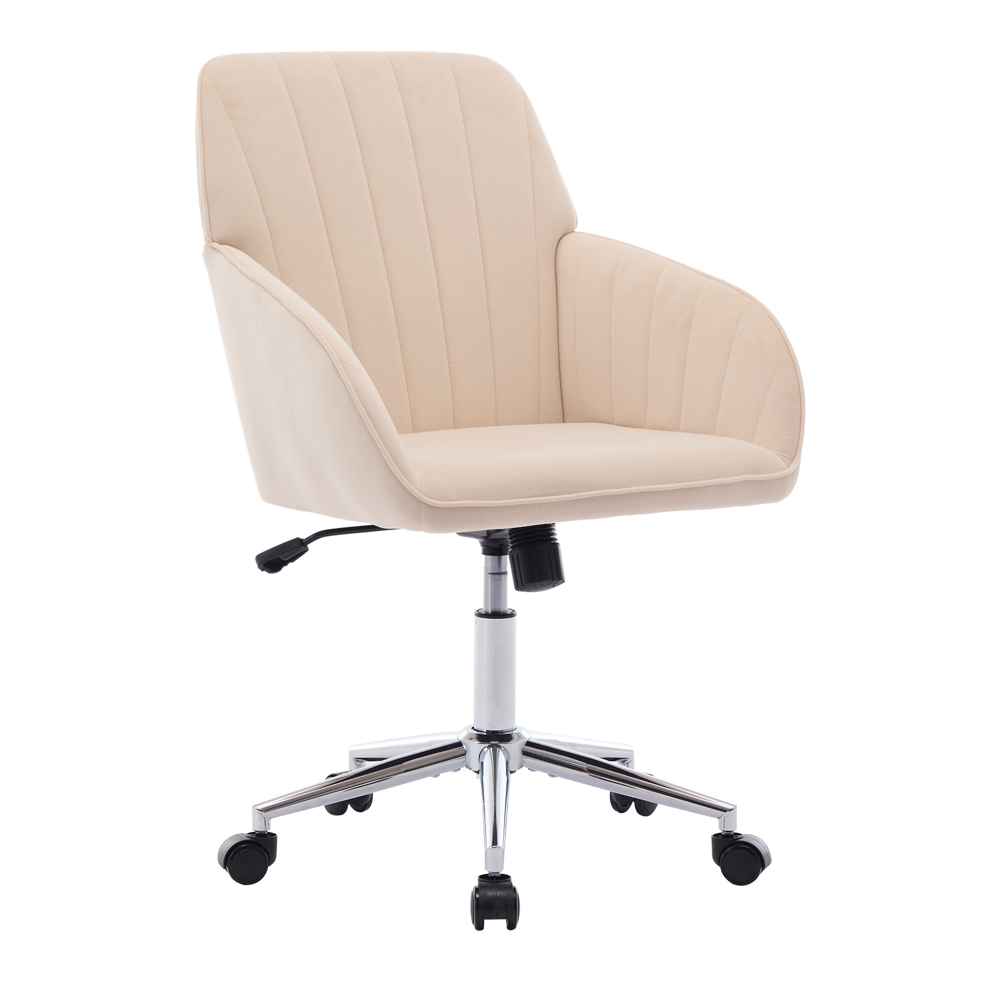 Khaki Velvet Office Chair, Ergonomic Adjustable Swivel Desk Chair with Silver Base for Home or Bedroom Comfort - Platinum-Level Office Chairs