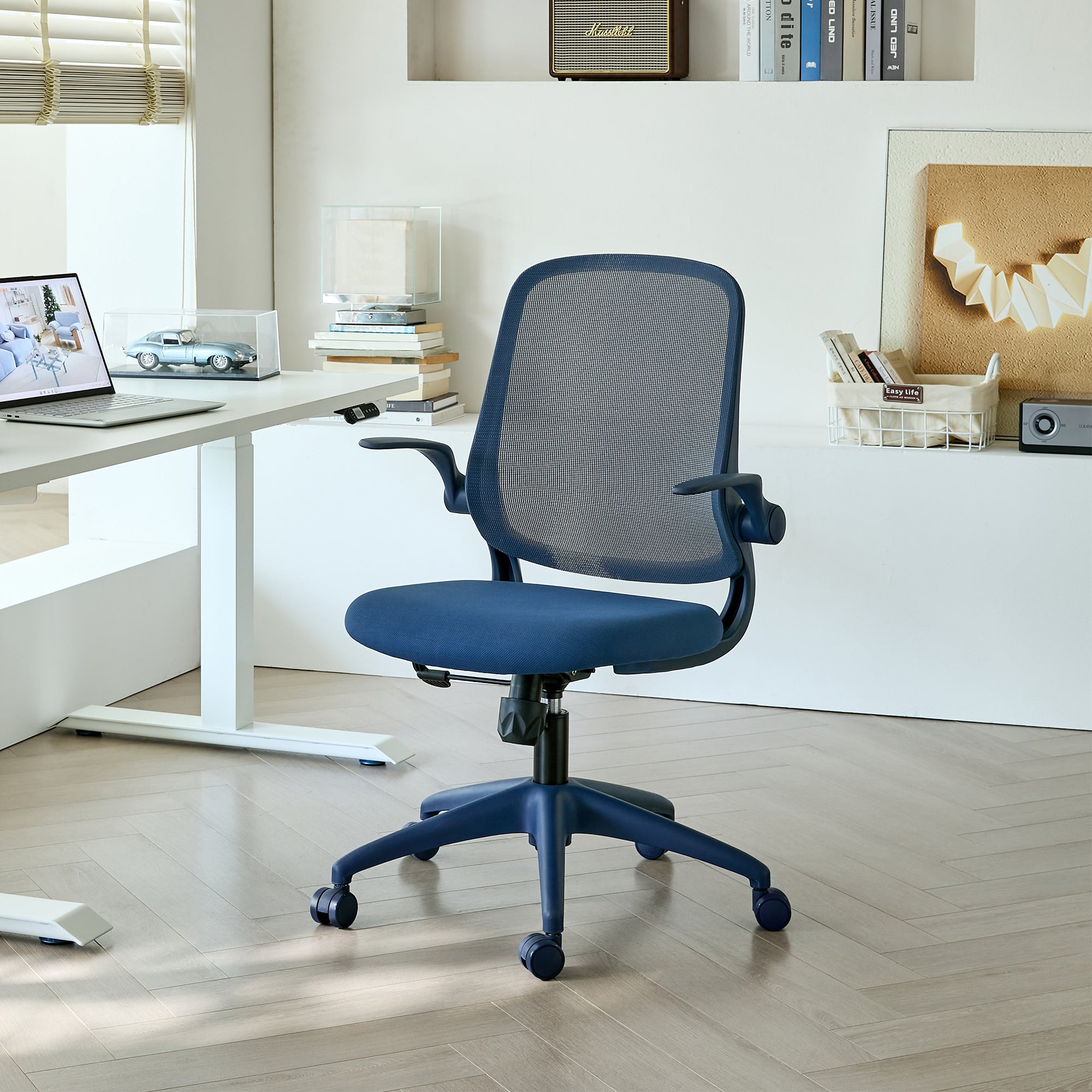 Sapphire Blue Mesh Desk Chair with Self Adjusting Rocking Tilt Base