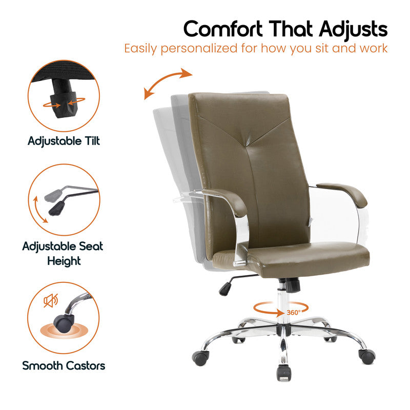 20 PCS Sonora Ergonomic High-Back Leather Desk Office Chair with Chrome Base and Tilt for Home Office - Olive Green