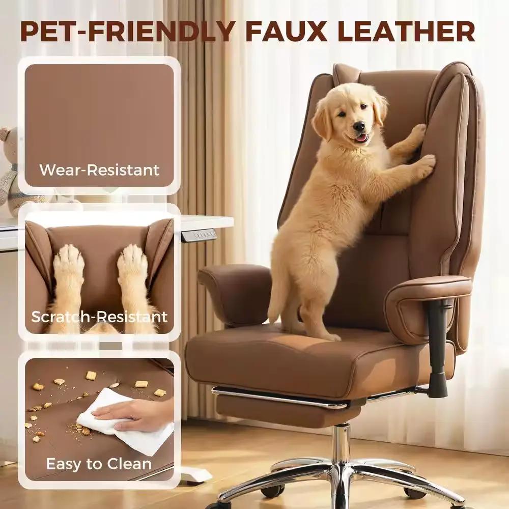Faux Leather Ergonomic Executive Office Chair in Brown with Foot Rest, Adjustable Armrests,High Back