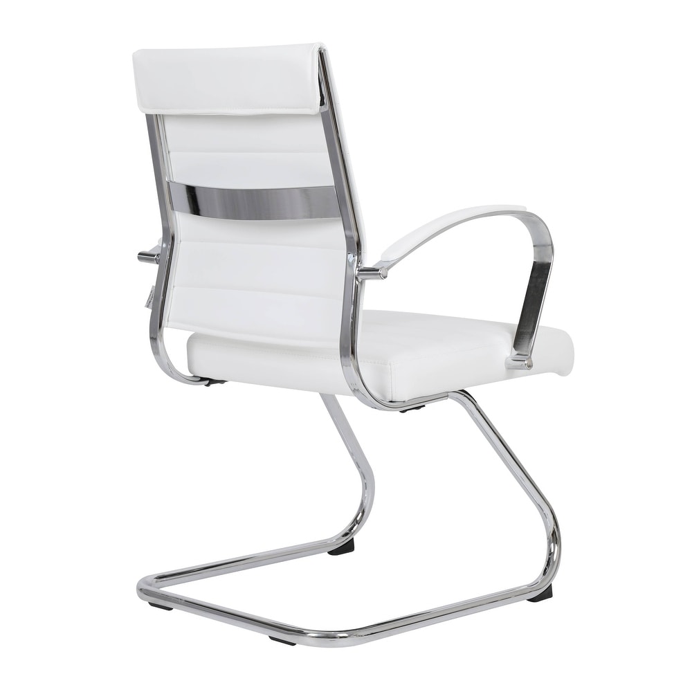 24 PCS Benmar Leather Upholstered Computer Office Chair with Sled Base, Padded Armrests for Home or Office - White