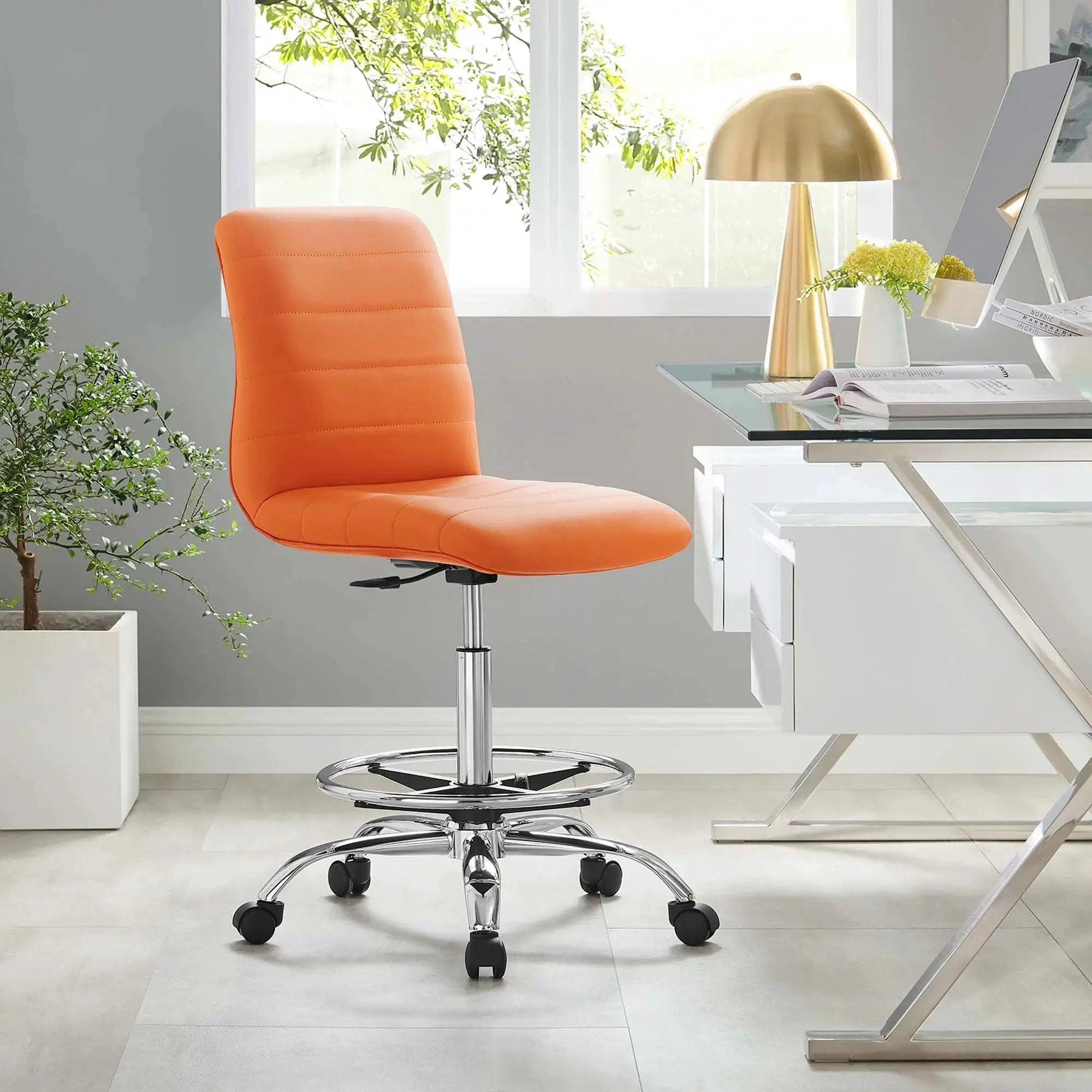 Drafting Chair Vegan Leather Armless Adjustable Stool