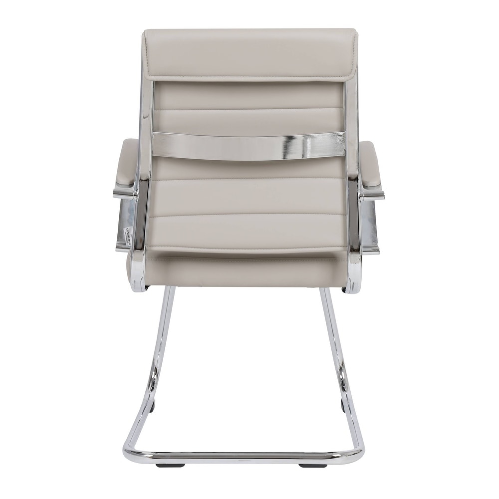 24 PCS Benmar Leather Upholstered Computer Office Chair with Sled Base, Padded Armrests for Home or Office - Tan