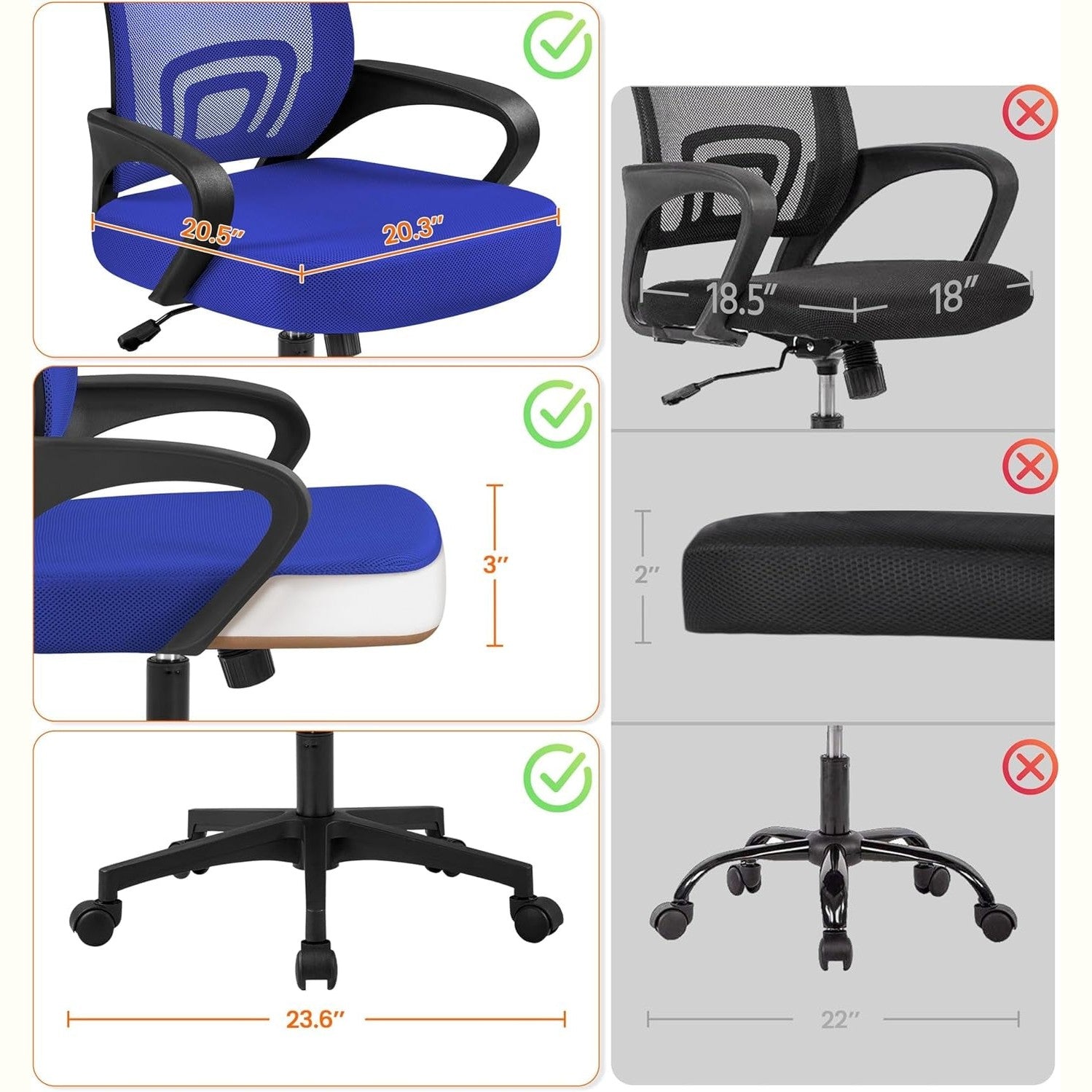 Yaheetech Mid Back Mesh Computer Office Desk Chair Adjustable Swivel, Blue | Breathable Mesh Back and Foam Padded Seat for Comfortable Work at Home or Office; Steel Frame Holds 300 Lb, Easy Assembly.