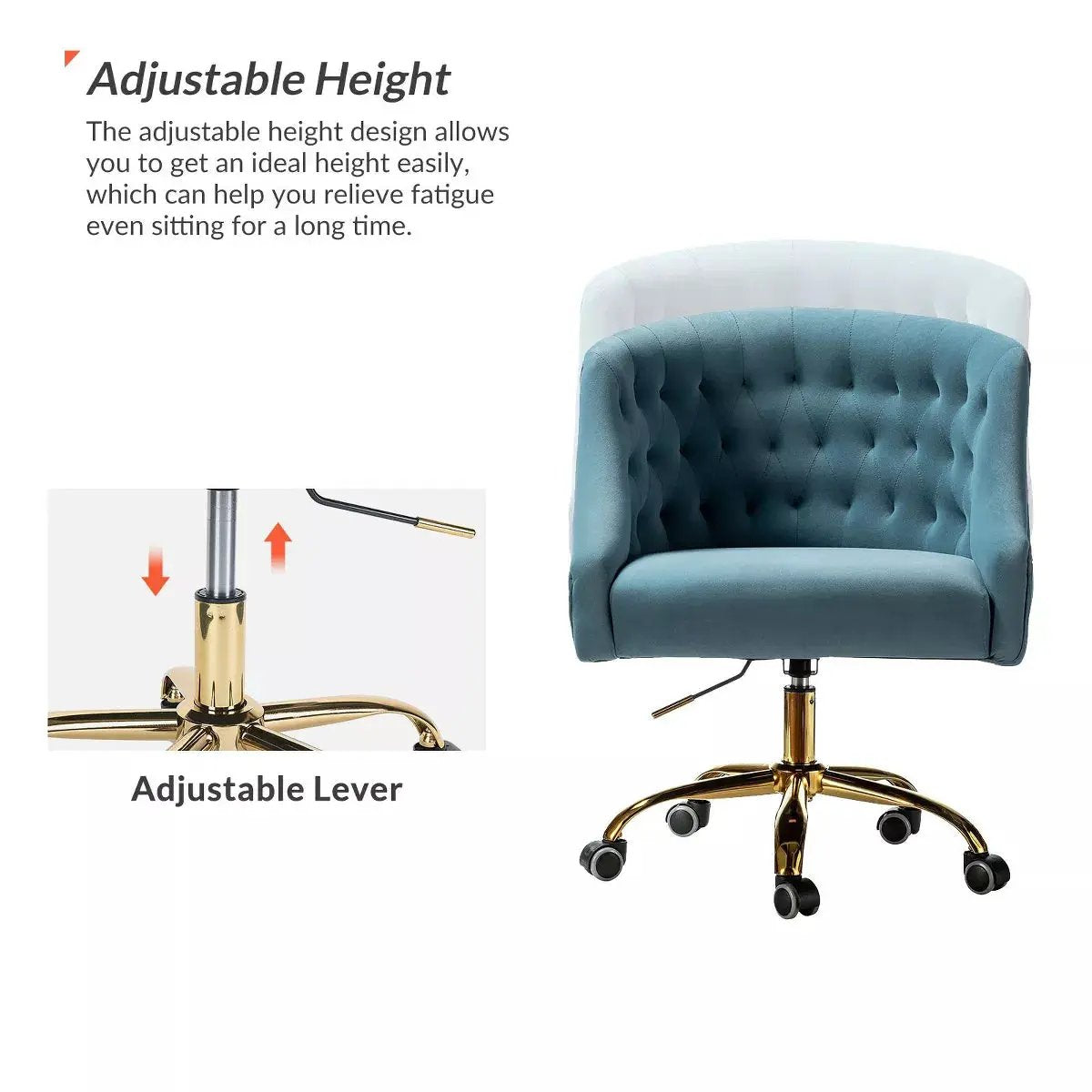 Anika Modern Velvet Height-Adjustable Swivel Task Office Chair with Button-Tufted Back and Gold Base | Karat Home
