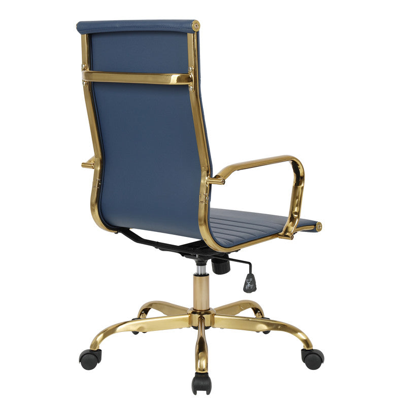 17 PCS Harris Modern High-Back Leather Upholstered Office Chair with Tilt & Swivel for Home Office - Navy Blue