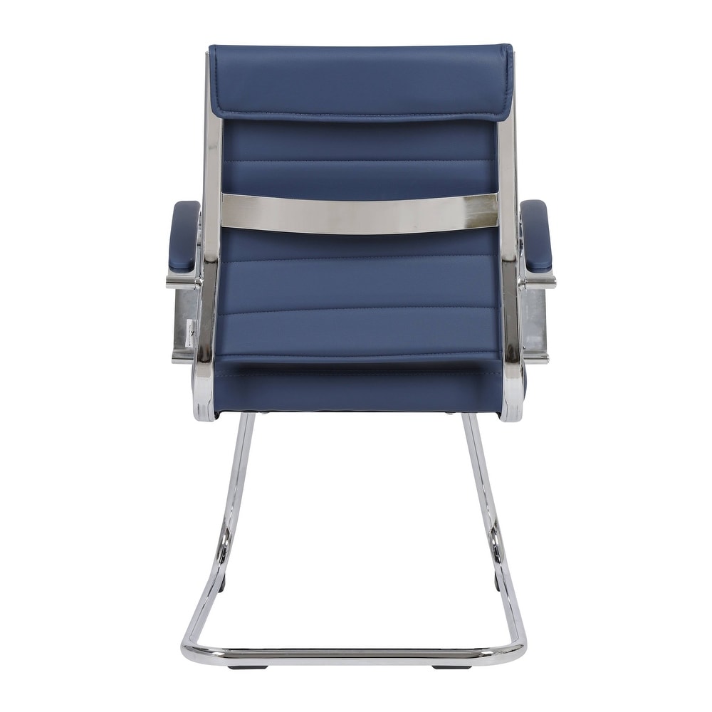 24 PCS Benmar Leather Upholstered Computer Office Chair with Sled Base, Padded Armrests for Home or Office - Navy Blue
