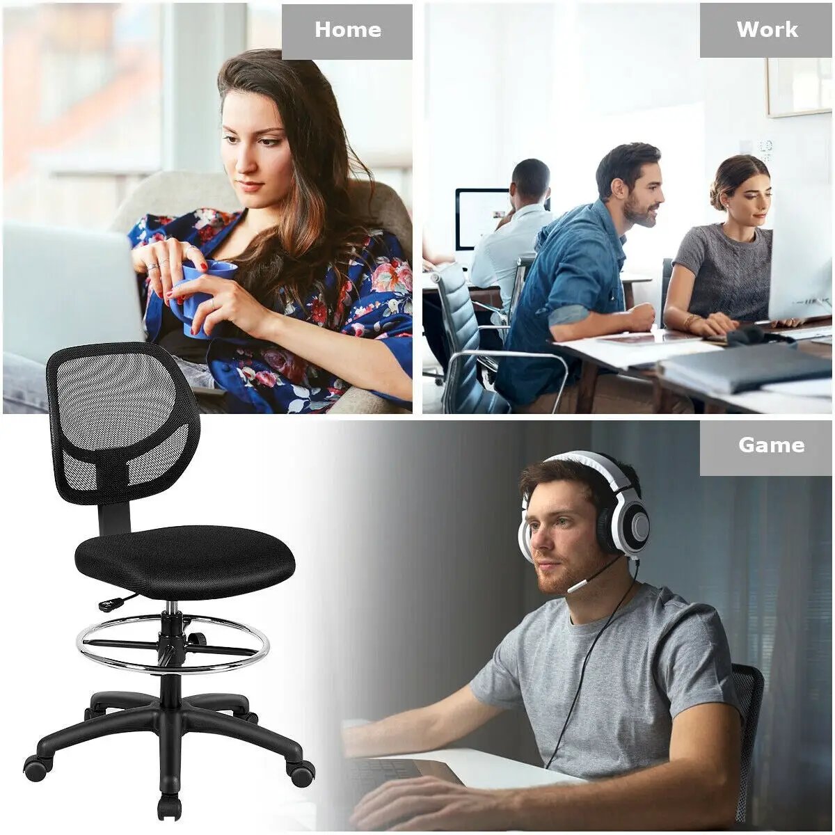 Ergonomic Mesh Drafting Chair - Adjustable, Breathable Comfort for Office
