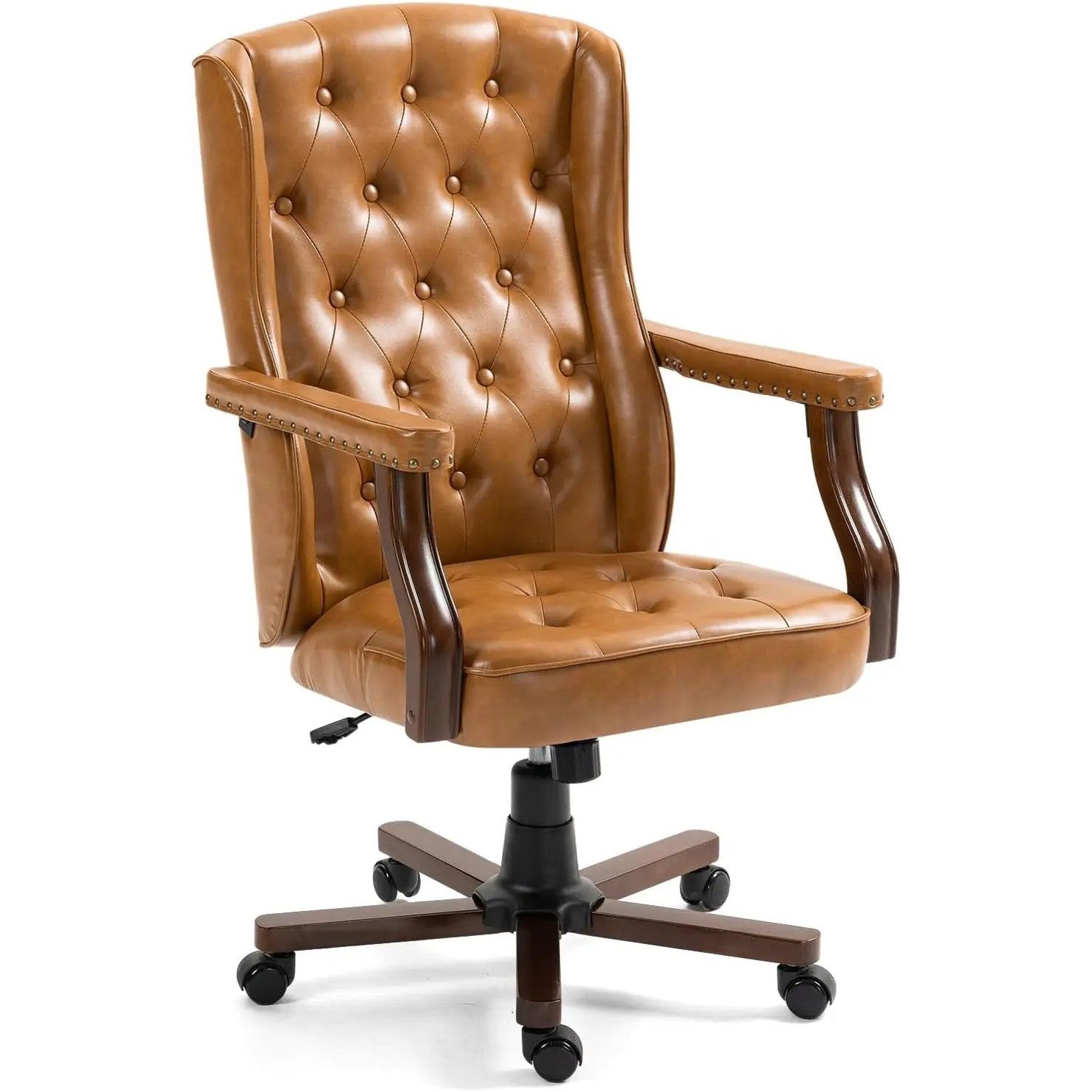 ECOTOUGE brown tufted faux-leather executive office chair with wingback and rolling base