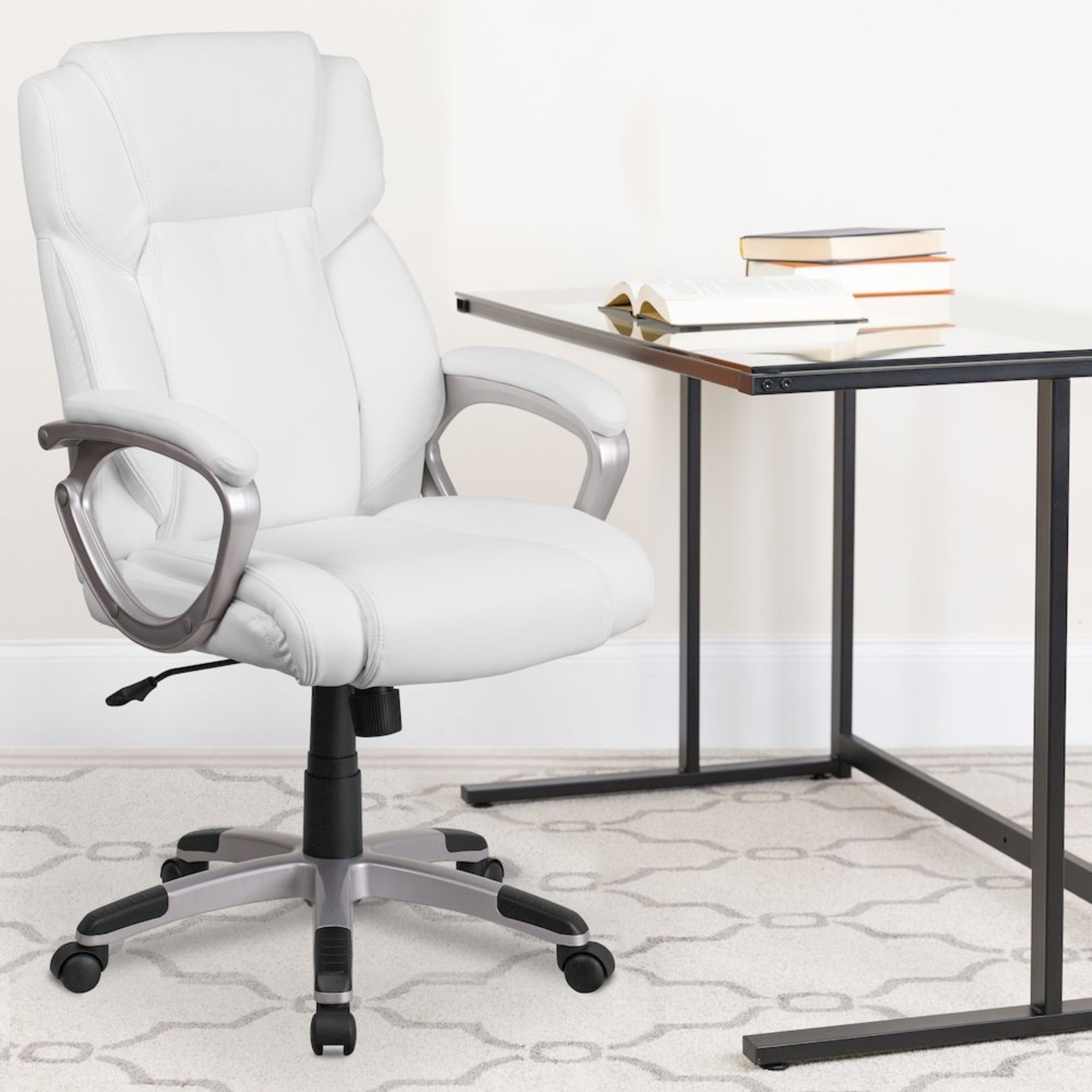 Mid-Back White LeatherSoft Executive Swivel Office Chair