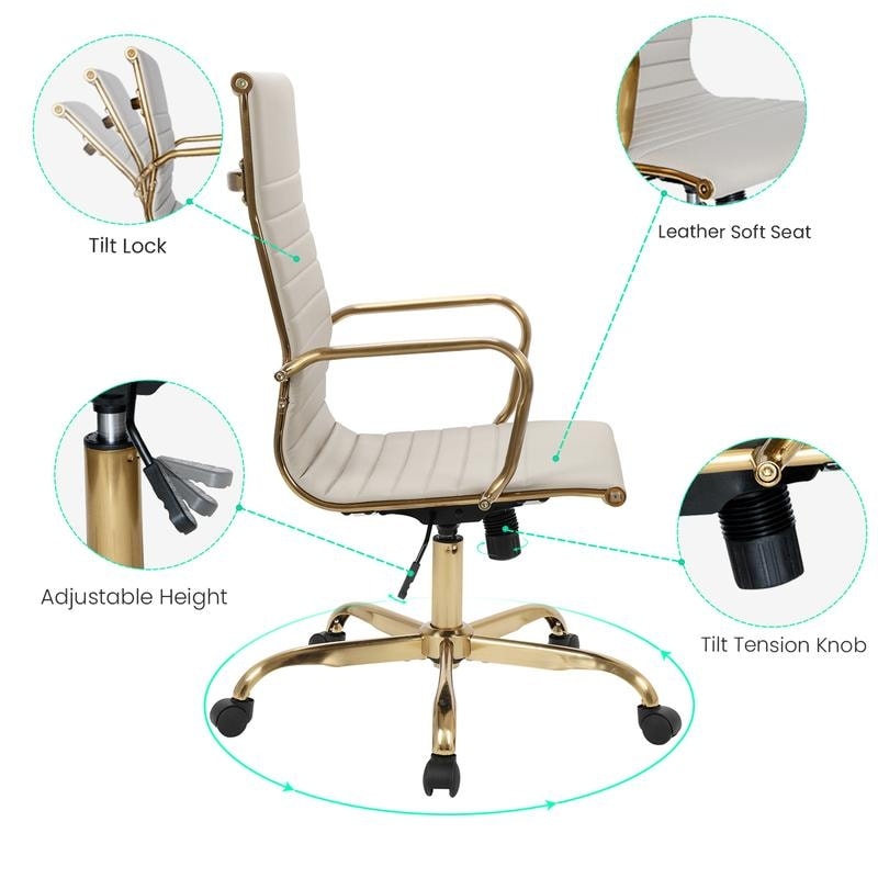 17 PCS Harris Modern High-Back Leather Upholstered Office Chair with Tilt & Swivel for Home Office - Tan