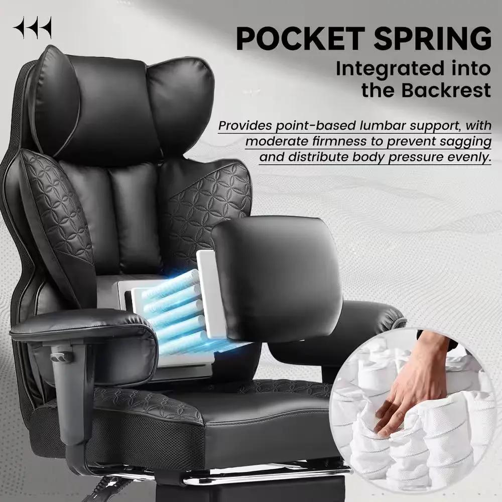 Big and Tall Faux Leather Office Chair with Deluxe Embossing Ergonomic Gaming Chair, Black