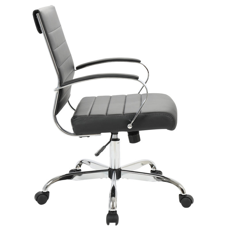 30 PCS Benmar Leather Office Desk Computer Chair with Ribbed Seat and Steel Frame - Black