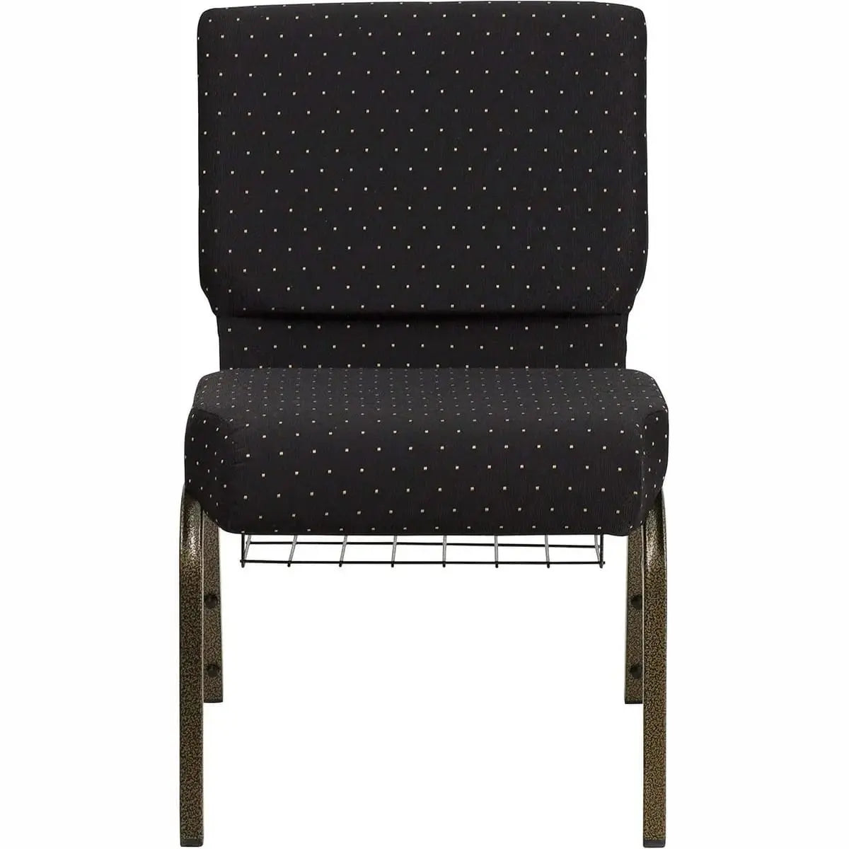 Navy blue church chair with silver vein frame, cup and book rack, 4-inch seat height, from 5 Years Limited, ideal for church seating.