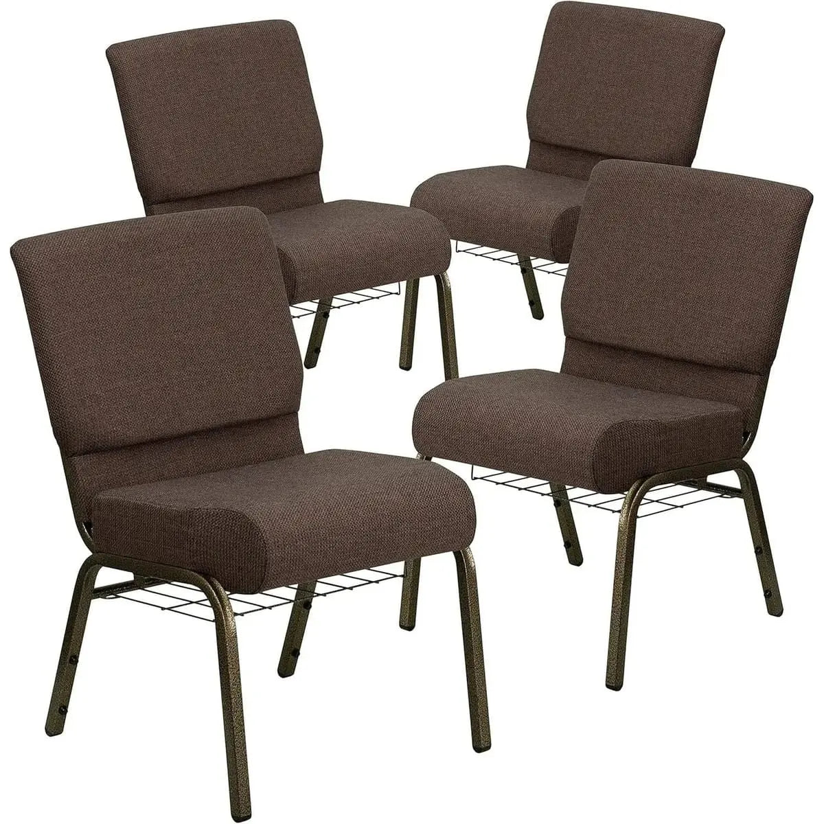 Royal Purple church chair with gold vein frame, rear book pouch, and cup holder, 4-inch seat height, 5-year limited warranty