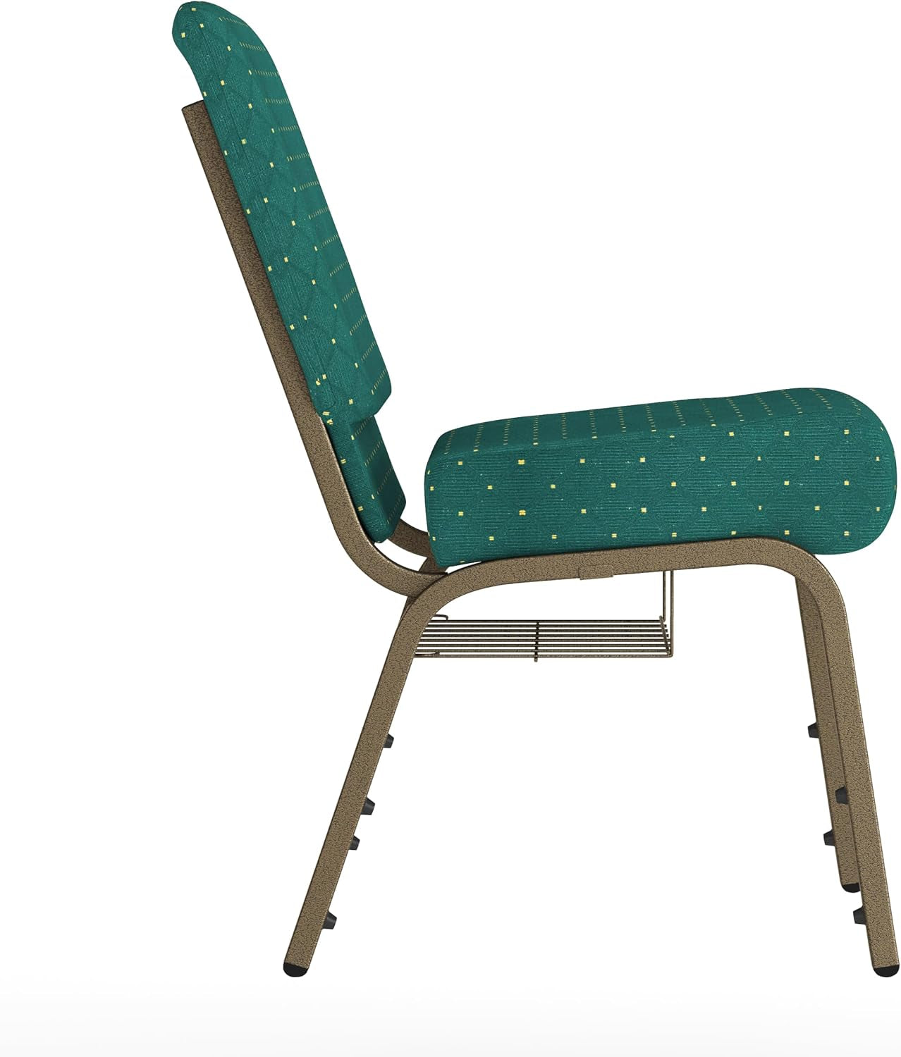 Flash Furniture 4 Pack HERCULES Series 21''W Church Chair in Hunter Green Dot Patterned Fabric with Book Rack - Gold Vein Frame