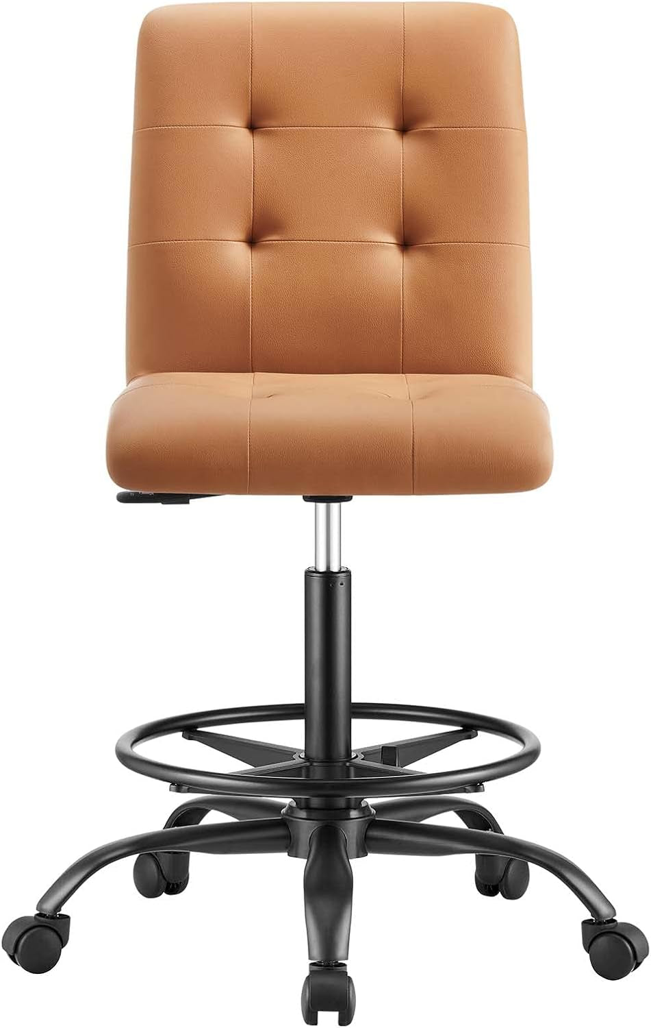 Modway Prim Armless Vegan Leather Drafting Chair in Black Tan