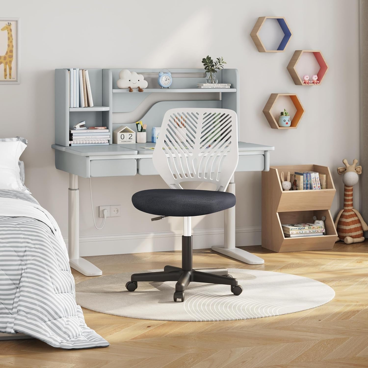 Yaheetech Small Desk Chair, Armless Adjustable Swivel Seat, Dark Grey | Padded Mesh Seat and Ventilated Resin Back, Compact Armless Frame Rolls and Adjusts for Study and Small Desks, Holds 300 Lb.