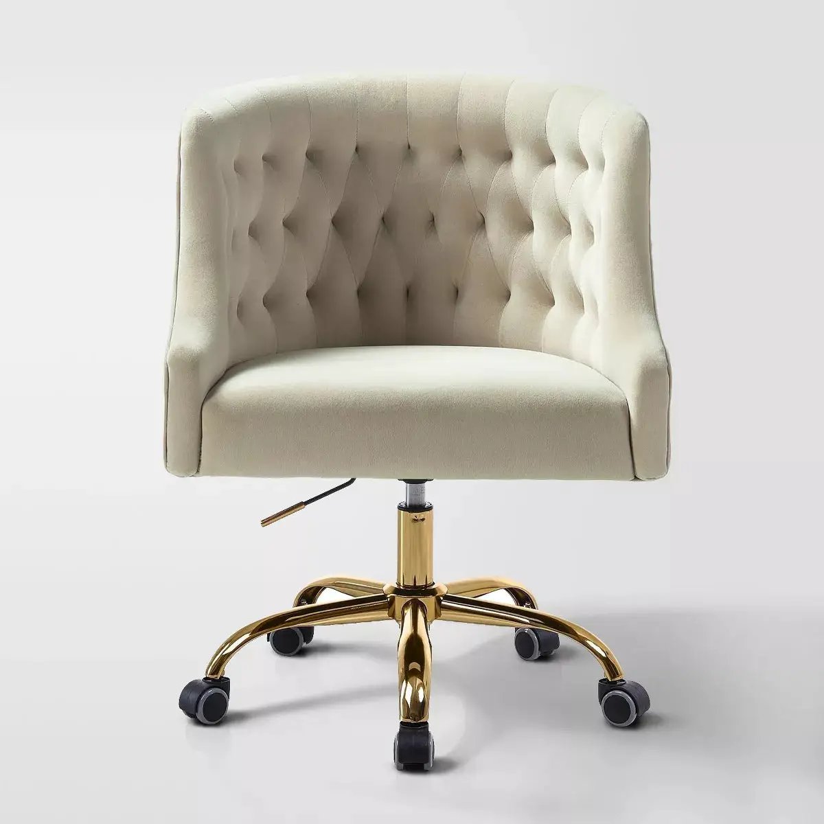 Anika Modern Velvet Height-Adjustable Swivel Task Office Chair with Button-Tufted Back and Gold Base | Karat Home