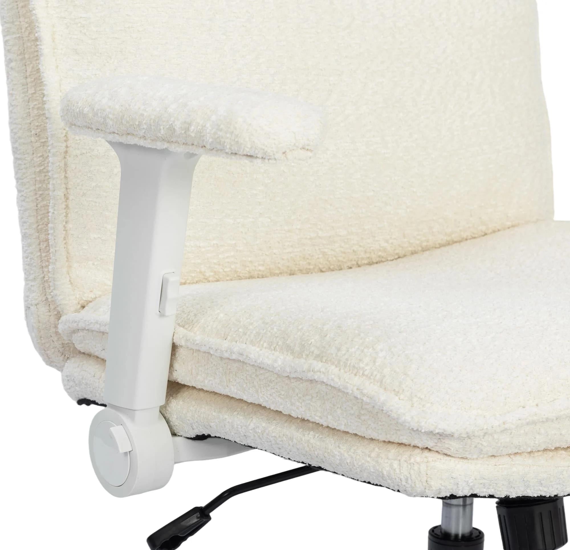 Beige Chenille Fabric Swivel Office Chair with Armrest