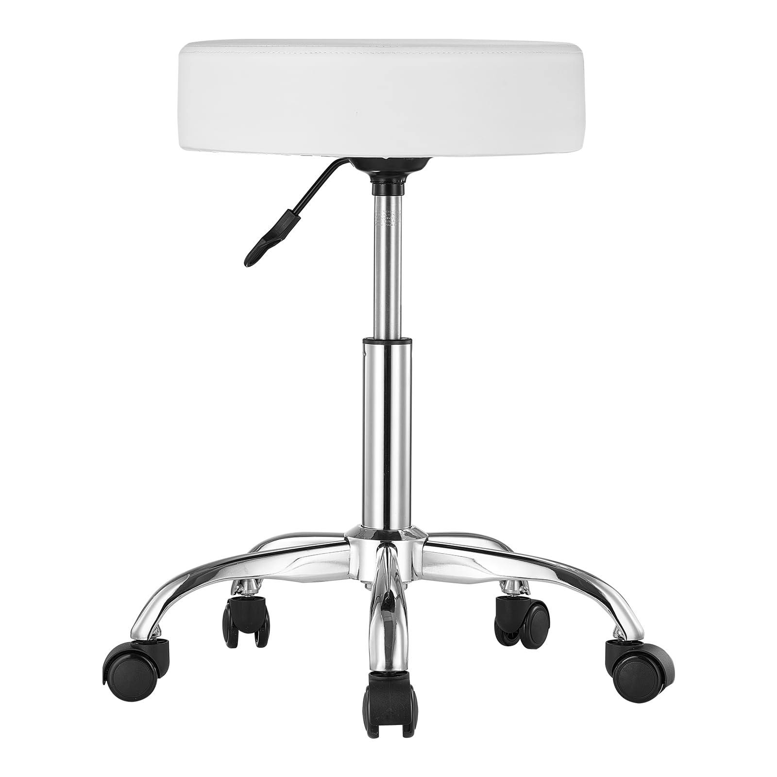 VEVOR Rolling Stool with Wheels, 450 LBS Weight Capacity Round Rolling Stool Chair, Height Adjustable Thickened PU Leather Swivel Stool for Salon, Spa, Massage, Tattoo, Clinic, White Platinum-Level Office Chairs